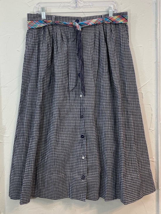 Koret Dresses & Skirts - Koret Navy & White Gingham Midi Skirt - Button Front Multicolor Tie Belt size 18